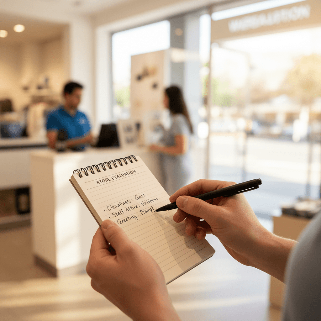 Mystery shopper taking notes during retail visit