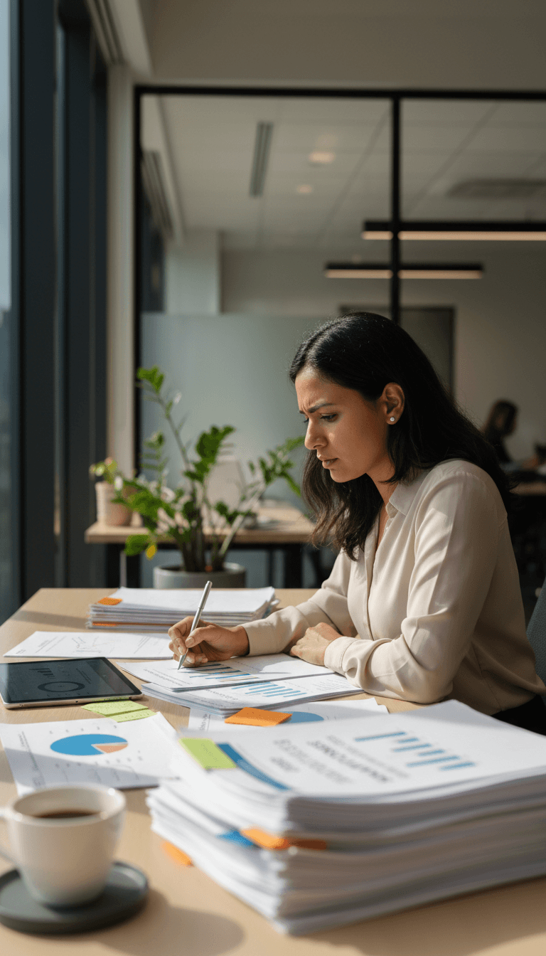 Professional reviewing mystery shopping audit reports and service quality data