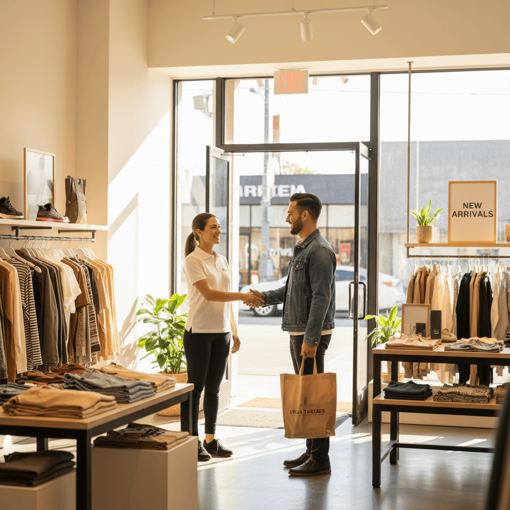 Staff member providing customer service in a retail environment during a mystery shopping visit