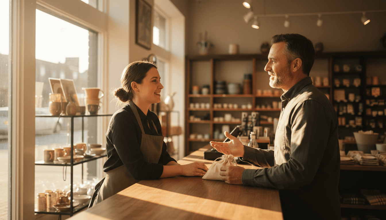 Customer service representative engaged with a customer in a retail environment