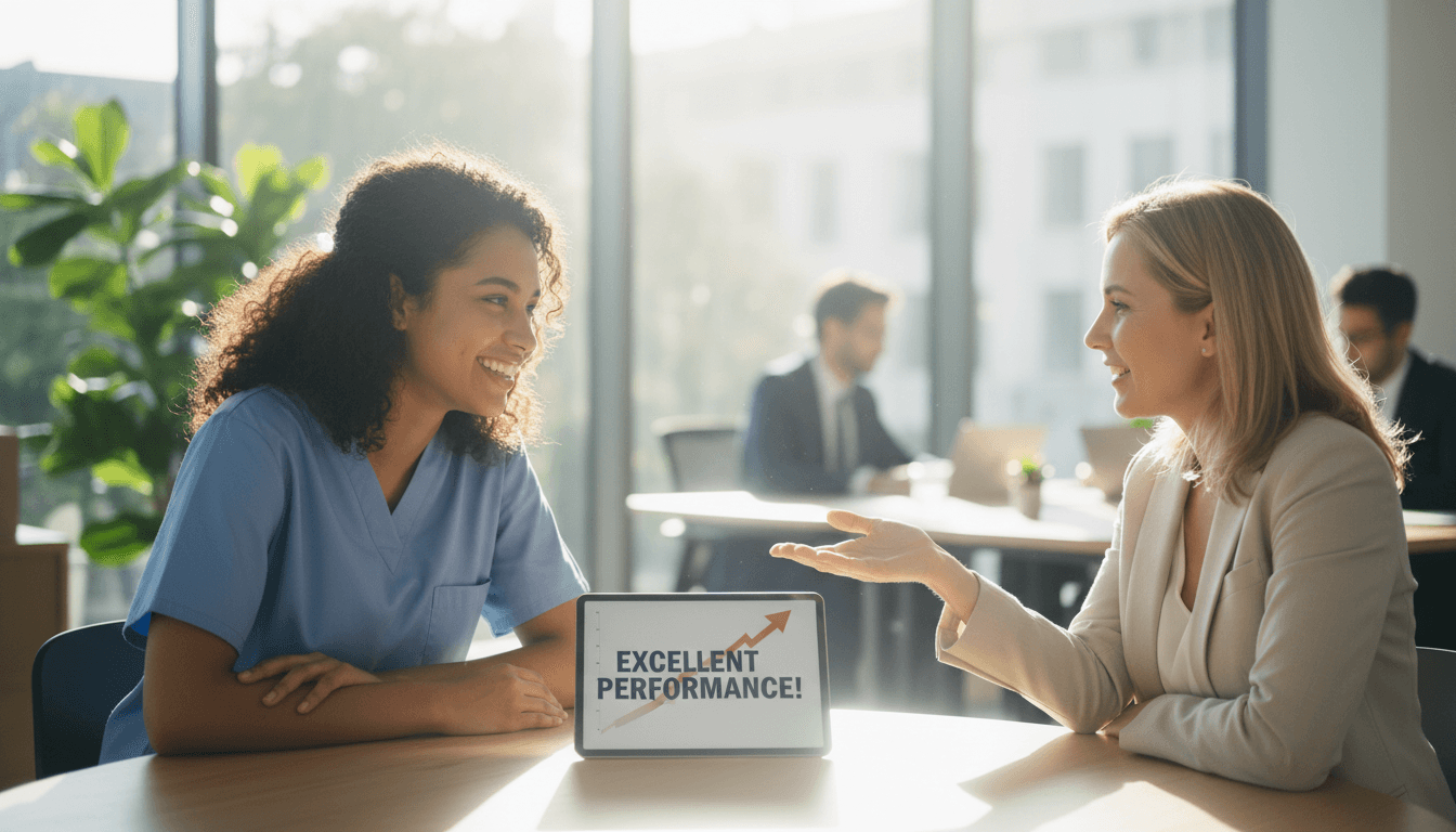 Employee receiving positive feedback and recognition from supervisor