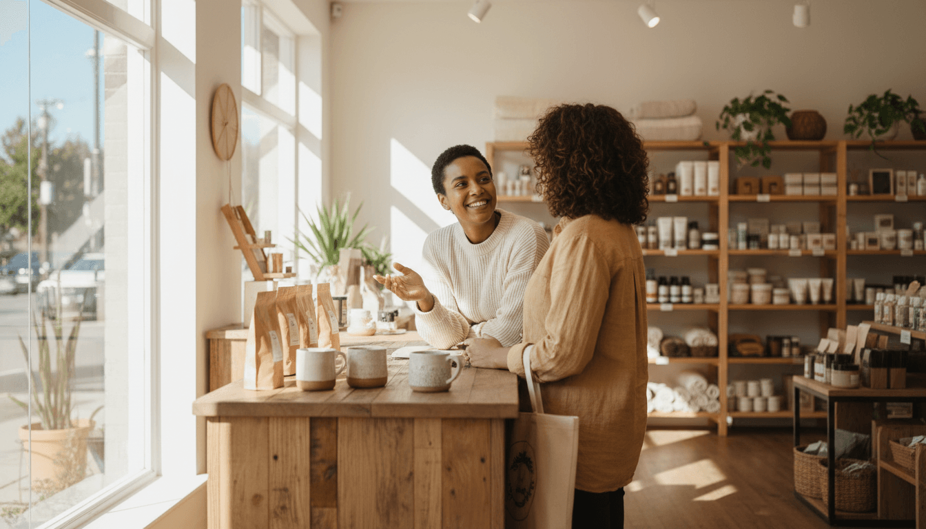 Staff member providing attentive customer service in retail setting