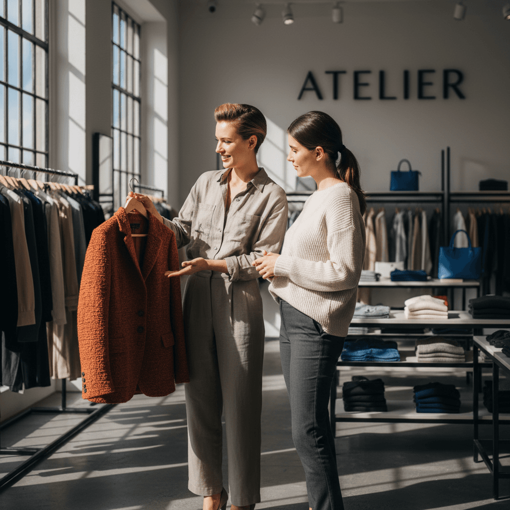 Retail store assistant assisting a customer