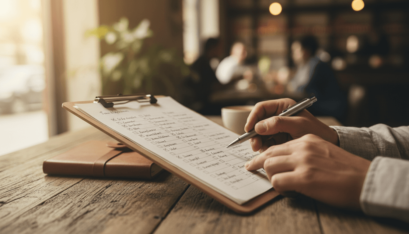 Detailed close-up of evaluation notes being reviewed during a service audit